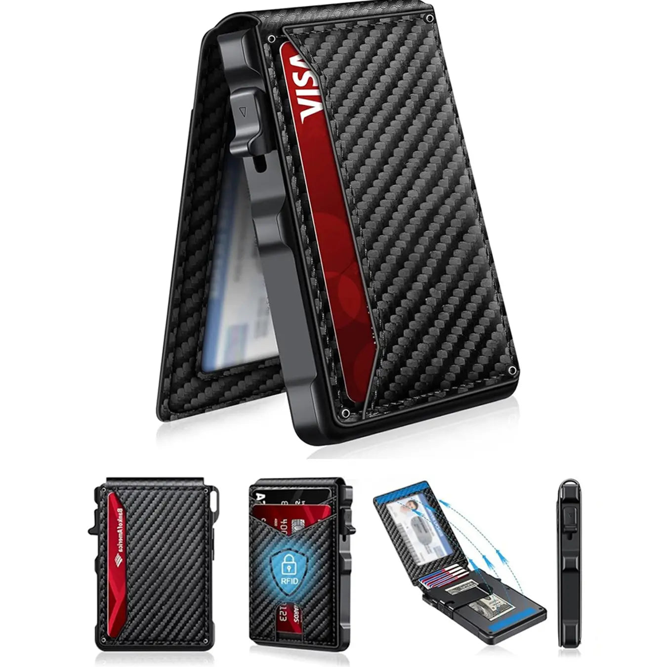 Minimalist Men’s Slim Wallet: 9 - 13 Cards, Money Clip, ID Window. RFID - Blocking, Aluminum Bifold Pop - Up SpringStatements