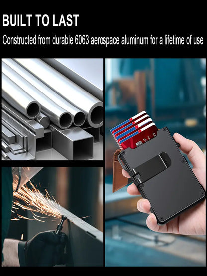 Minimalist Men’s Slim Wallet: 9 - 13 Cards, Money Clip, ID Window. RFID - Blocking, Aluminum Bifold Pop - Up SpringStatements
