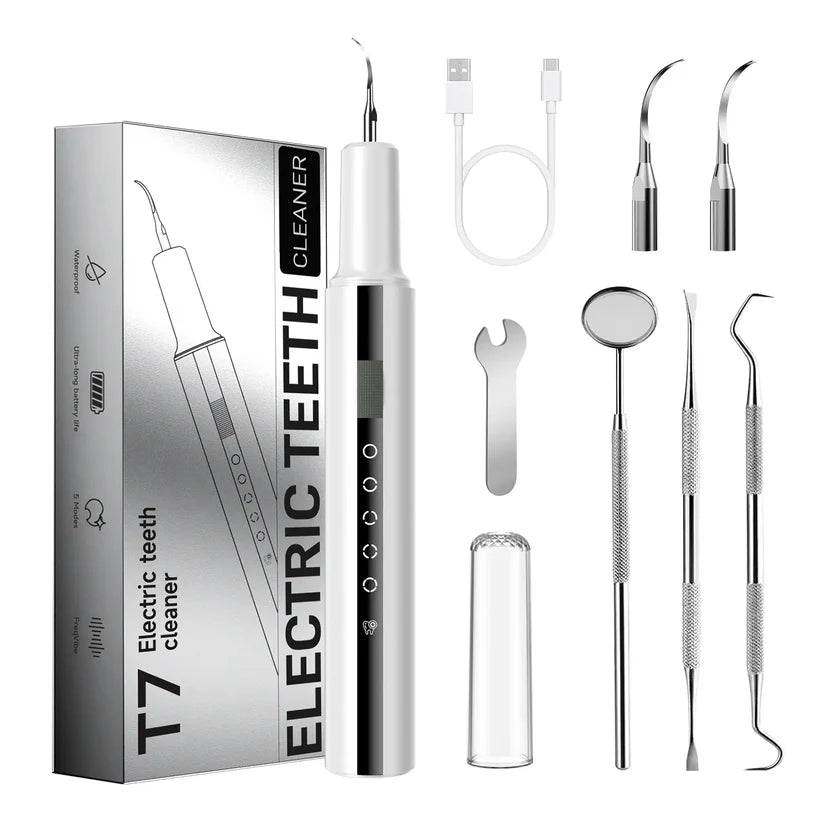 Rechargeable Electric Teeth Cleaner – 5 Modes, 4 Heads, USB-C, LED Light, Waterproof, Portable